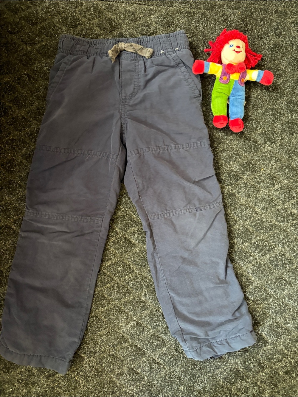 Gymboree Boys Blue-Gray lined pants Size 4T  with Gymbo the Baby Clown Plush